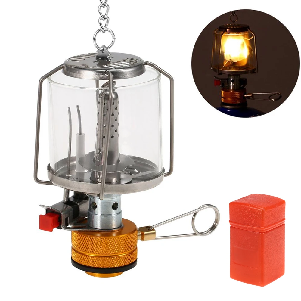 Gas Lamp Outdoor Camping Lantern Tent Lamp Hanging Glass Lamp Portable Gas Light Adjustable Valve Controls Gas Flow Brightness