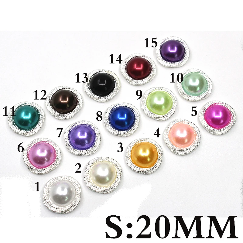 LKERAN Mix Color Pearl Buttons Sewing Round Metal Button Accessories 10Pcs/Lot DIY Handwork Ribbon Hair Girl Shiny Silver Decor