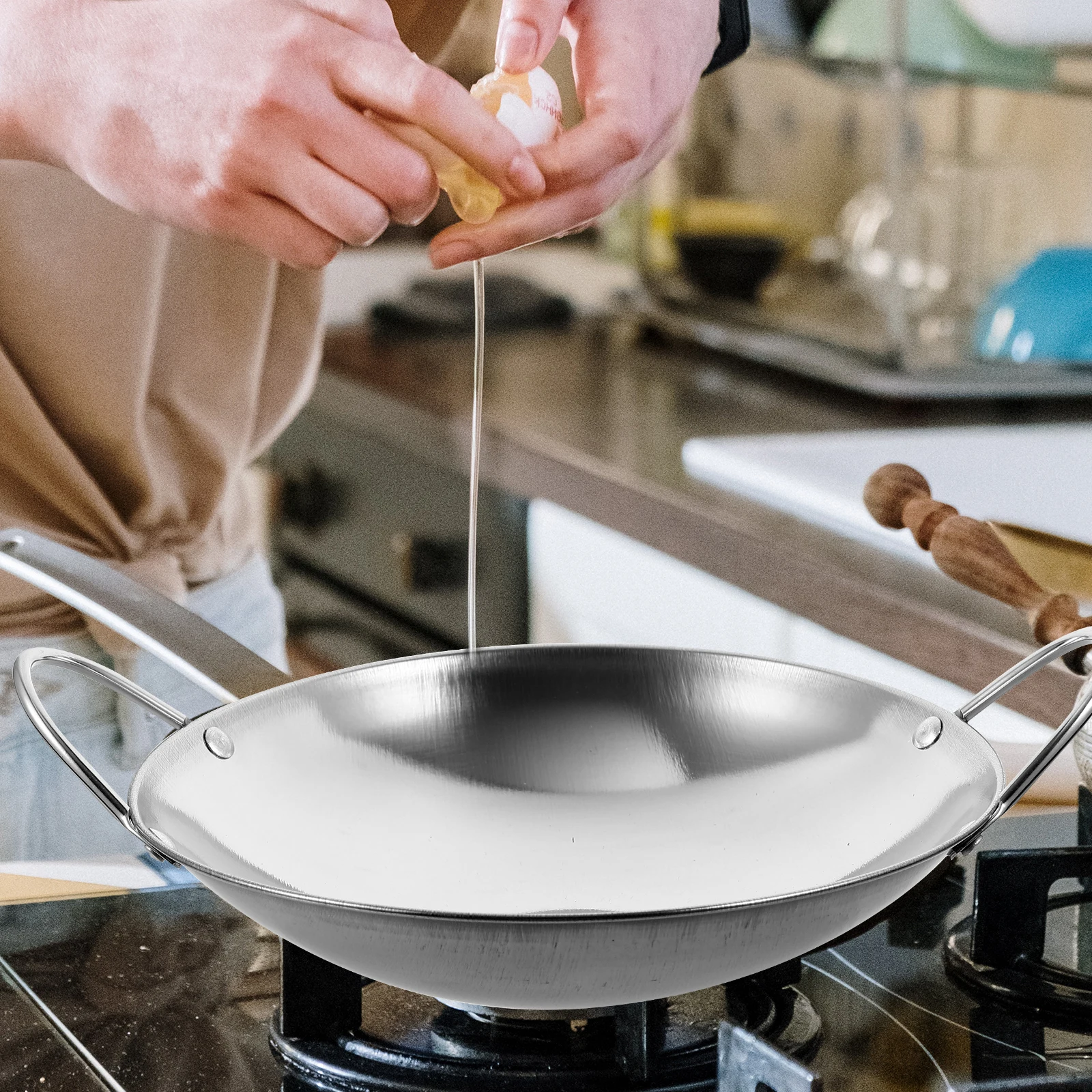 

2pcs Stainless Steel Wok Cooking Pot Thick Material Home Commercial Use Lightweight Easy Clean Silver Pan