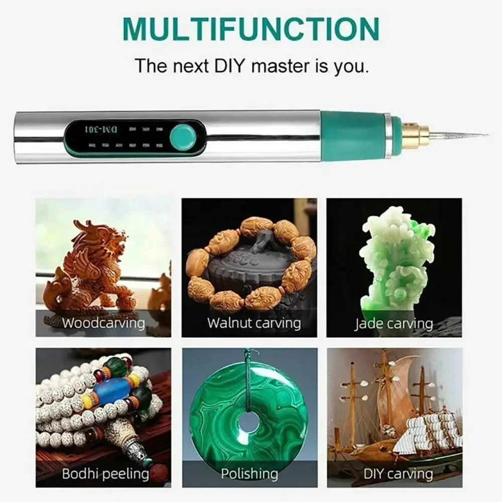 New DIY Carving Tool Electric Engraver Pen Handheld Rechargeable Jewelry Engraving Machine Anti-Slip Etching Pen for Metal Glass