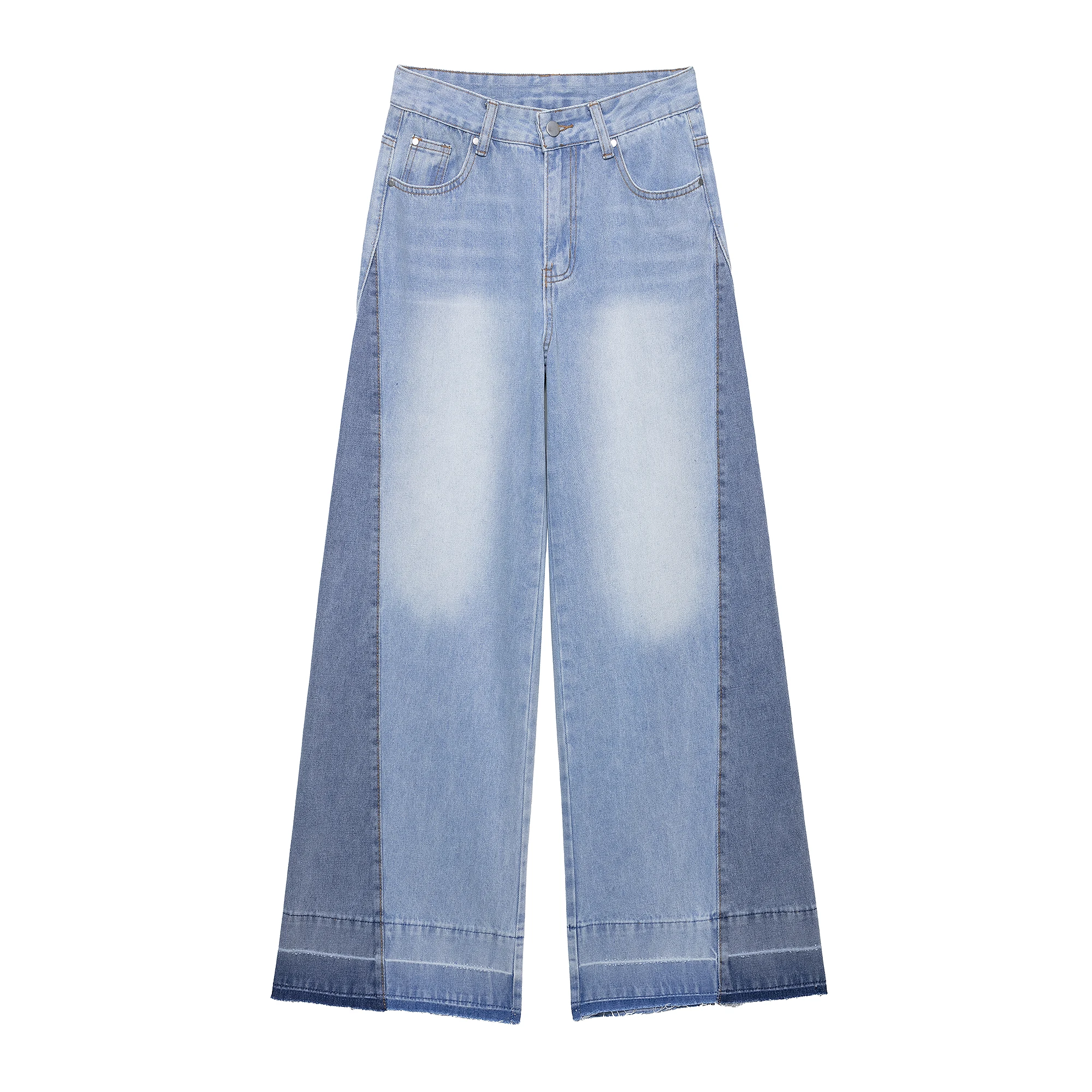 Casual Patchwork Jeans Women Loose High Waist Pockets Zipper Wide Leg Denim Trousers Female High Street Lady Outwear