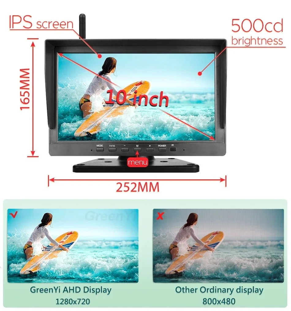 PZ619-4 CH Recorder 10 Inch 2.4G Wireless IPS DVR Monitor AHD High Definition Night Vision Camera 1080 For Bus Car Truck