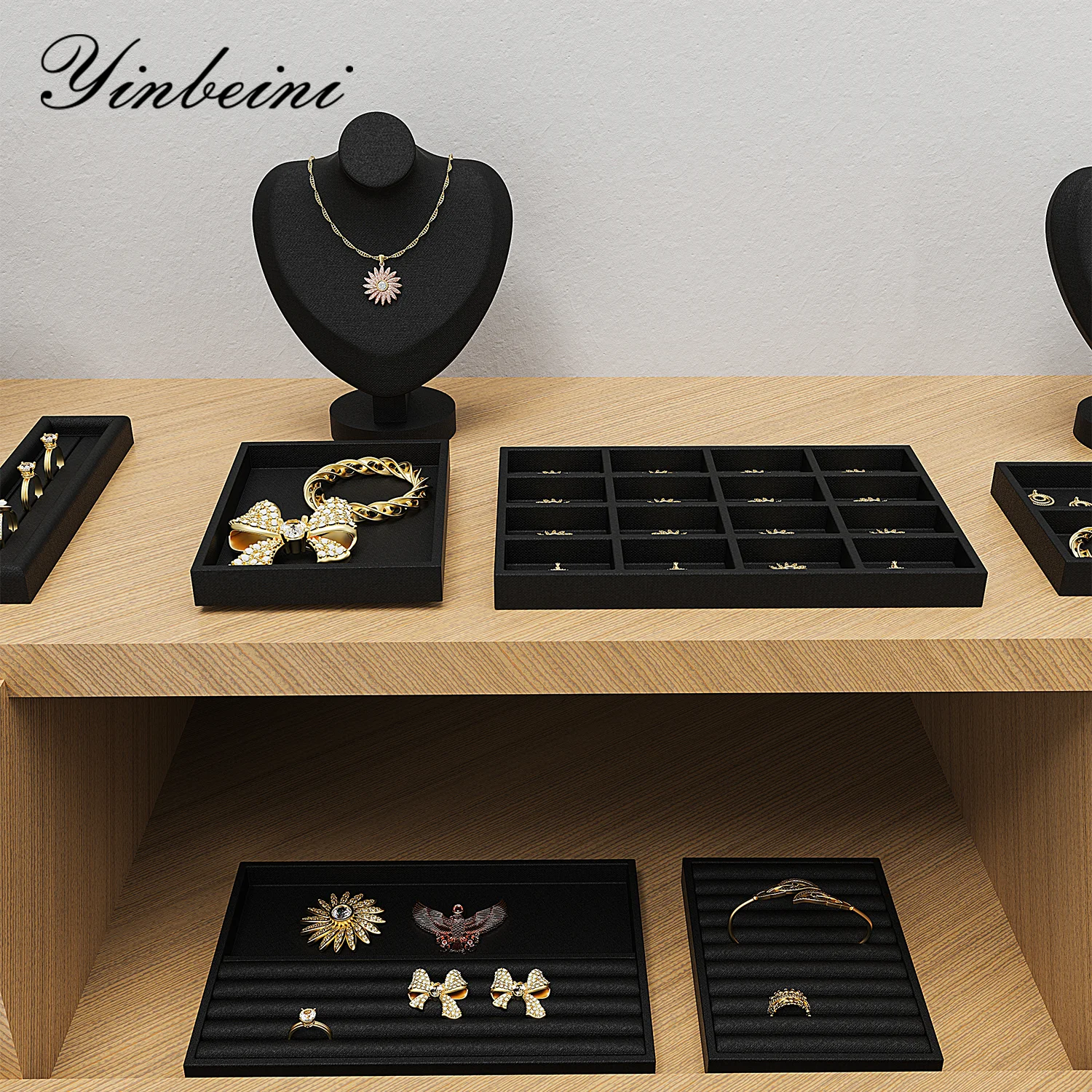

Поднос-органайзер Yinbeini из бархата для демонстрации ювелирных изделий: серег, колец, ожерелий, браслетов, аксессуаров, модель P096
