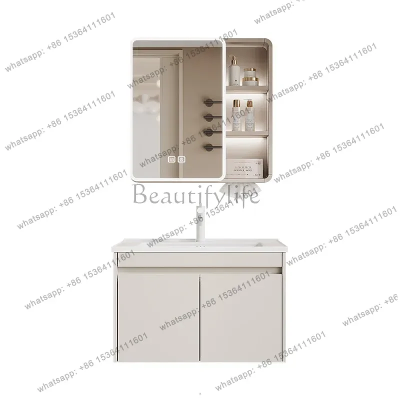 

Bathroom side grid cream style space aluminum honeycomb bathroom cabinet combination ceramic integration