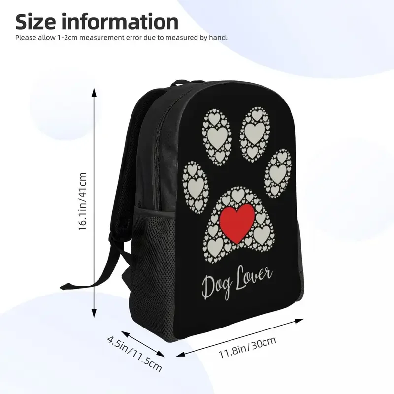 Amante do cão pet pata coração portátil mochila mulheres homens moda bookbag para estudantes da escola universitária sacos