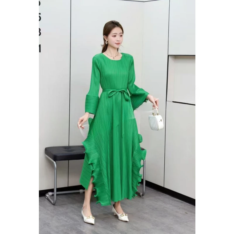 

Miyake 2025 Wholesale Spring New Dense Edge Splicing Dress Straight Sleeve Temperament Loose Women's Dresses