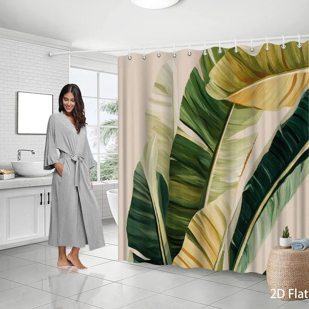 

Shower Curtain Tropical Botanical Leaves Green Yellow Beige Watercolor Print Polyester 70.8x70.8 Inch Machine Washable