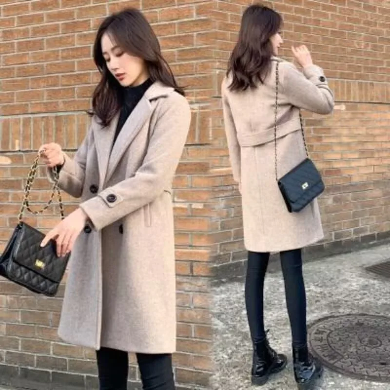 Women Woolen Coat for Autumn and Winter 2026 New Korean Version With Hepburn Style Fashion Slim and Medium Length Woolen Fabric