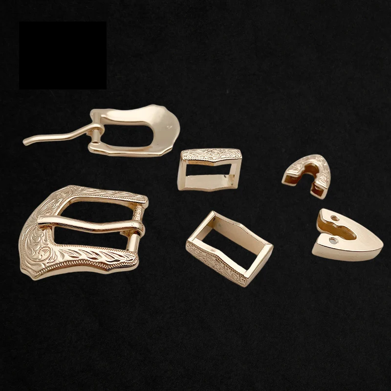 2 Sets 2cm Belt Pin Buckle Vintage Carve Pattern Metal Tail Clip 3pcs/set Belt Buckle Head DIY Leather Craft Belt Buckle Set