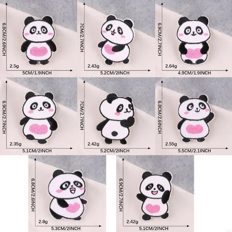 8 Pcs Cartoon Panda Embroidered Patches Iron on Patches Animal Repair Patches Sewing on Applique Patches for Clothes Bag Y08E