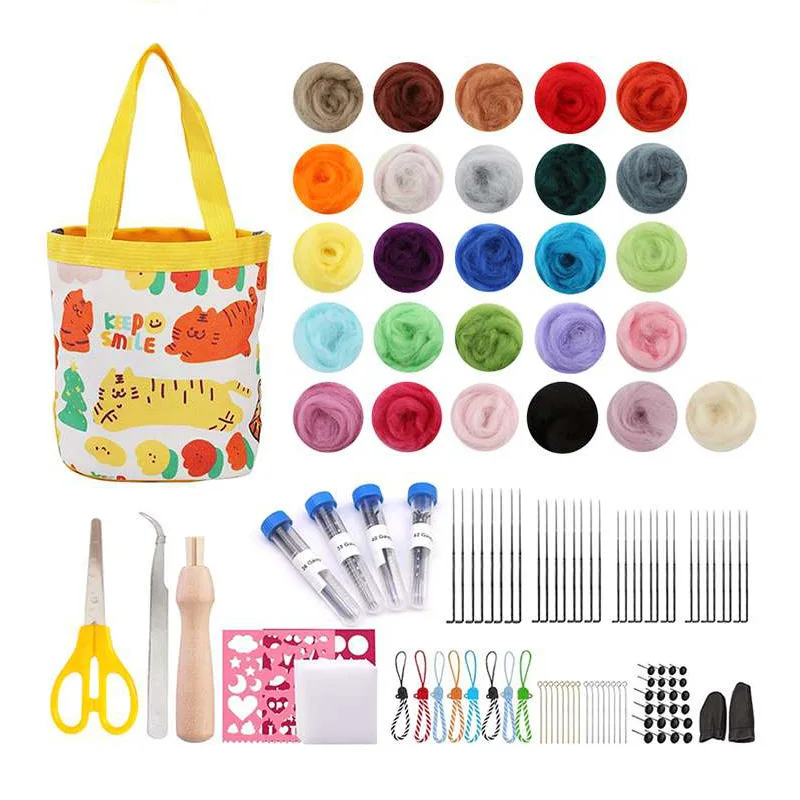 

24 Color Felting Wool Needle Felting Kit Wool Felting Tools Handmade Felt Needle Set Pack Felting Fabric Materials