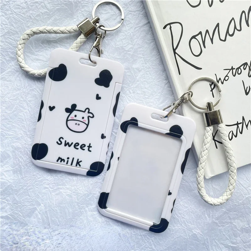 Ins Korean Cartoon PVC Clear Card Cover Bank ID Credit Bus Access Card Holder Waterproof Protective Plastic Cover with Key Chain image 4