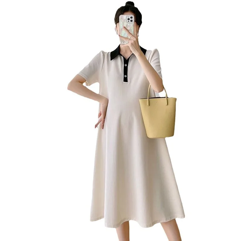 فستان الأمومة الصيف قصيرة الأكمام فستان بولو طية صدر السترة الأمومة الصيف قصيرة الأكمام فساتين الأمومة فساتين الصيف النساء