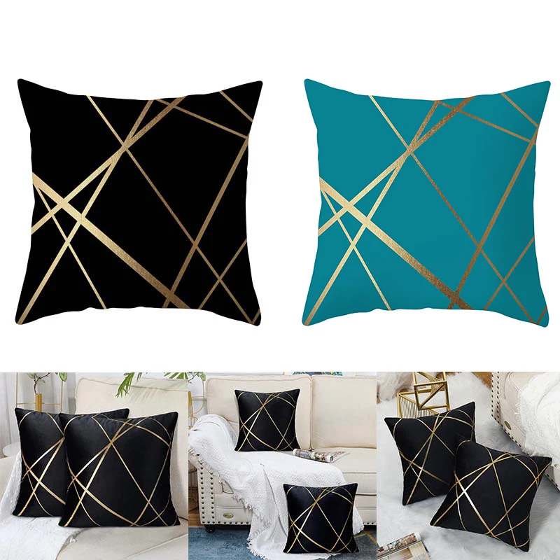 New Fashion Design Velvet Cushion Cover 45X45Cm Home Decoration Golden Line Sofa Pillow Cover Home Pillow Cover Decoration