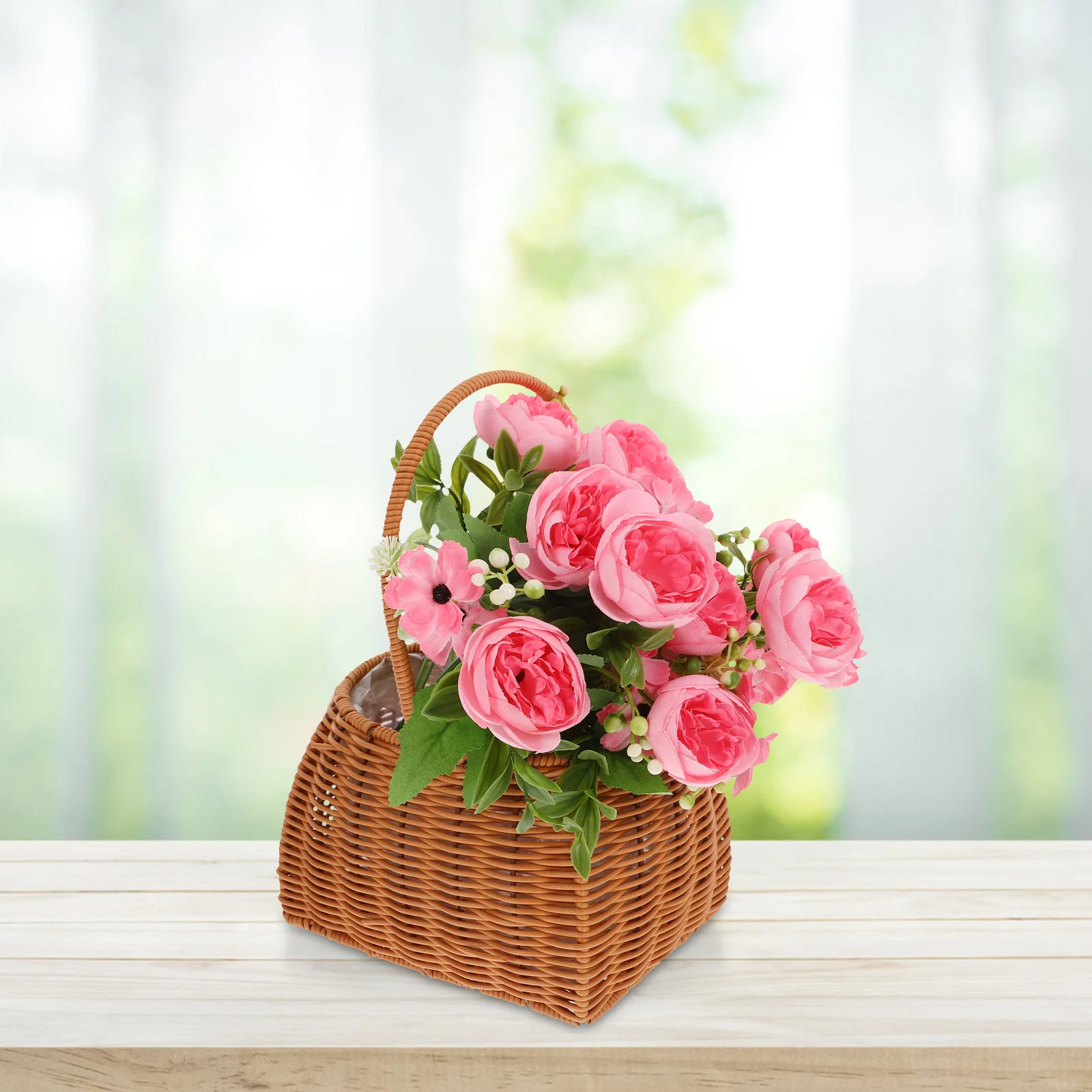 

Handwoven Rattan Flower Basket Waterproof Hanging Seagrass Basket Rustic Wicker Flower Pot Holder Wall Mounted Planter