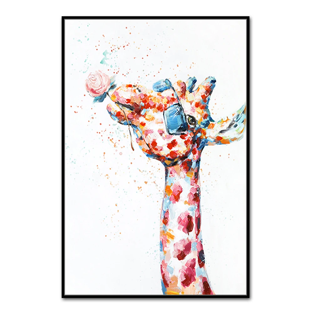 Arthyx Pop Art Handpainted Colorful Giraffe Animal Oil Painting On Canvas,Wall Picture For Kid Room Decor Modern Home Decoration