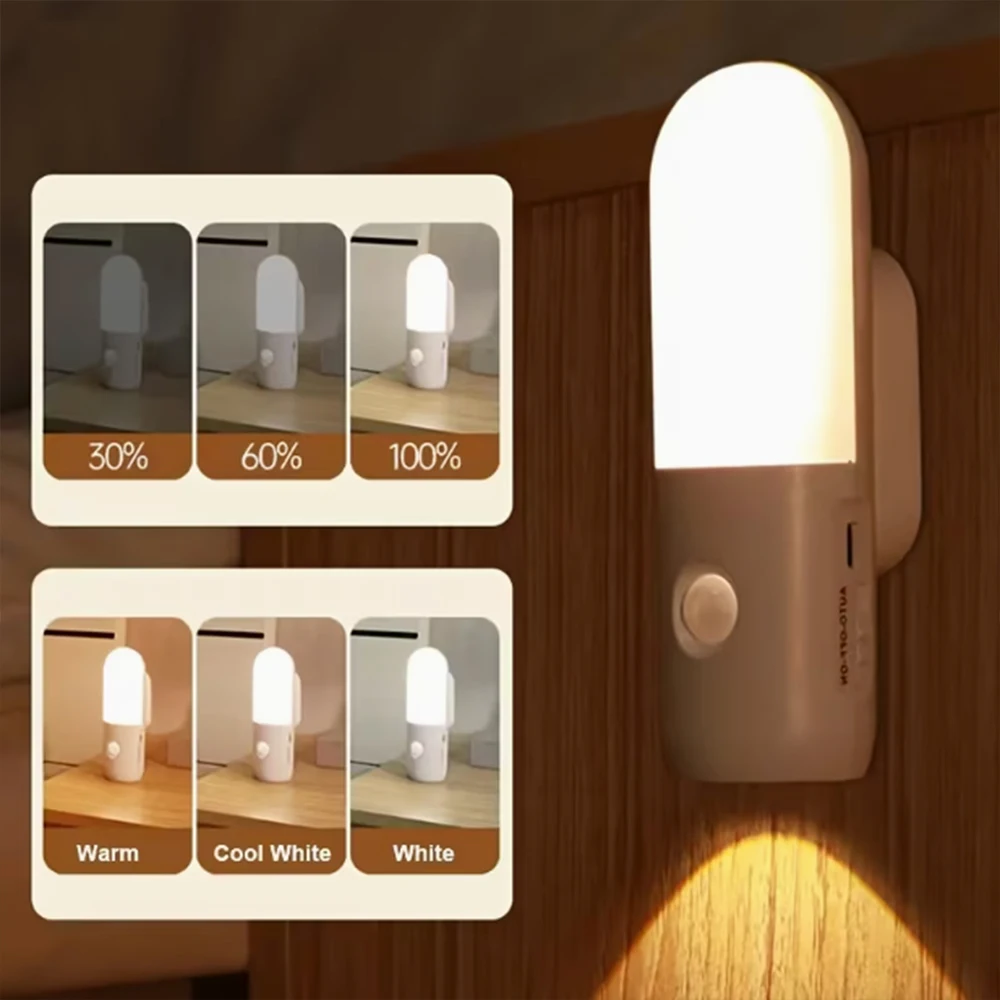 

Runtowo датчик человека светодиодный ночник перезаряжаемый 3-цветный настенный светильник с регулируемой яркостью магнитные прожекторы для шкафа для спальни