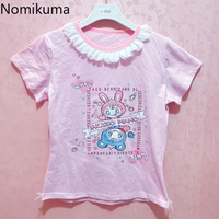Cotton Japanese Tshirts for Women Y2k Tops 2025 Ropa Mujer Cute Summer Camisetas Anime Print Tees Casual Fashion Crop T-shirt