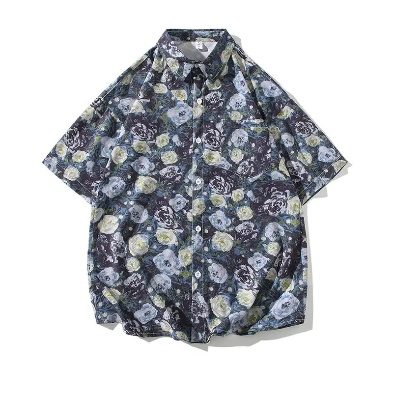 

Новая летняя мужская тонкая рубашка с коротким рукавом, модный повседневный топ с принтом больших размеров