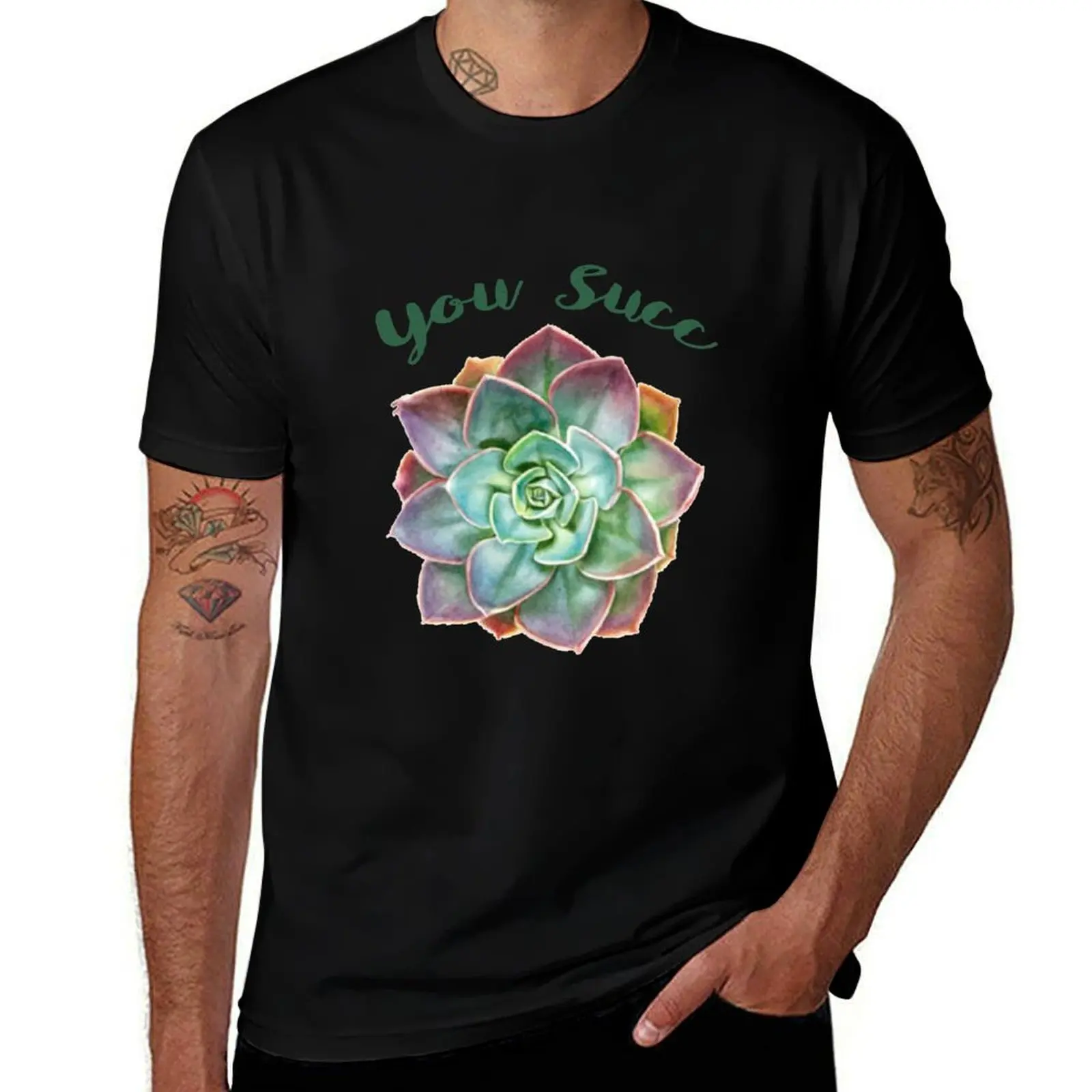 T-shirt décontracté imprimé avec motif artistique You Succ Succulent