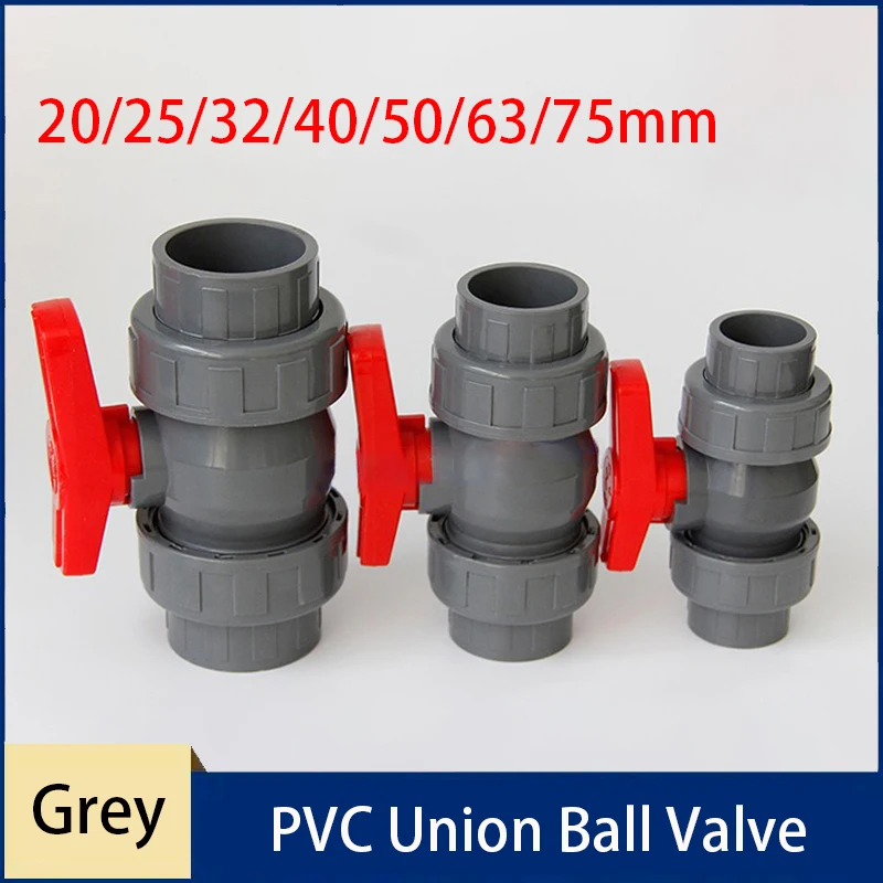 1pc 20/25/32/40/50/63/75mm Grey PVC Union Ball Valve Connector Water Pipe Ball Valve Garden Irrigation PVC Pipe Tube Valve