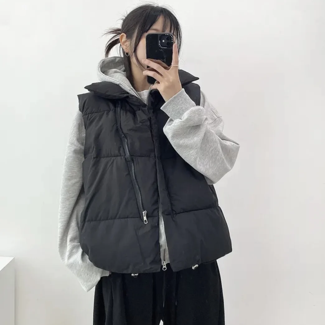 Women's Loose Fit Warm Pure Color Cotton Vest Autumn Winter Faionable Stand Collar Top Comfortable Breathable Casual Outerwear