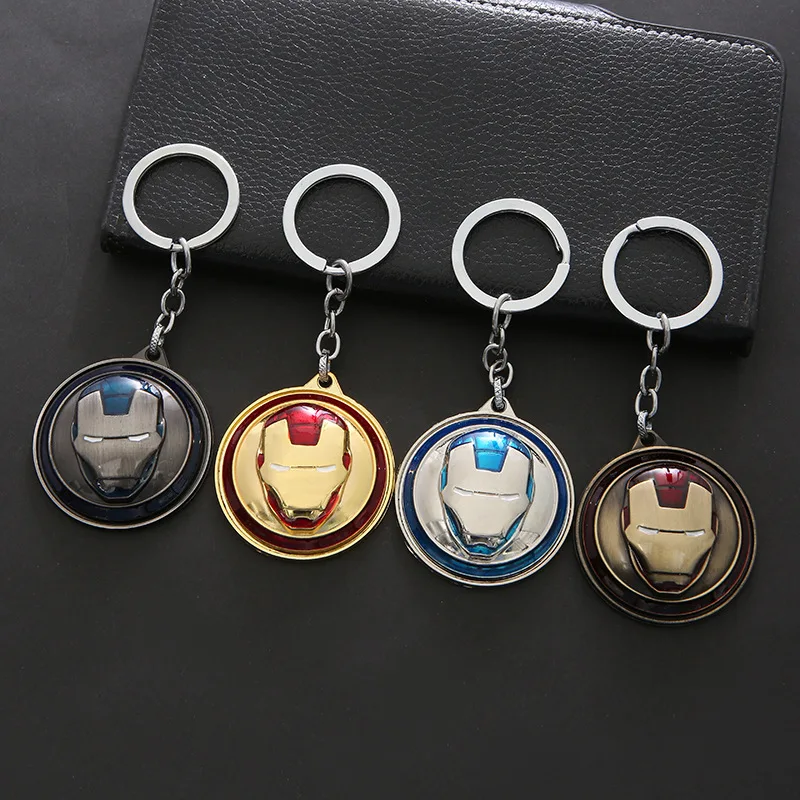 Disney Marvel Zinc Alloy Rotatable Iron Man Model Keychain Schoolbag Backpack Ornaments Keyring Ornaments Small Surprise Gifts