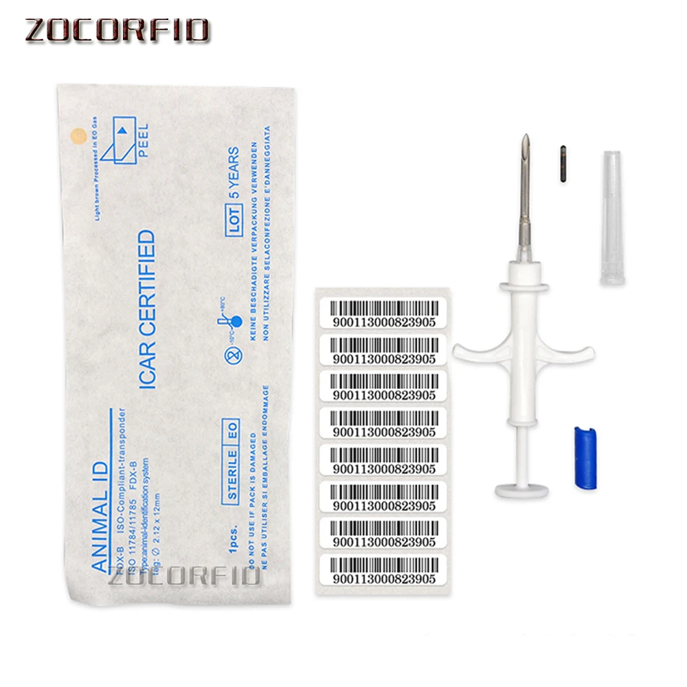 20pcs/lot 1.4*8/2*12mm bioglass animal microchip pet transponder for dog implants identification with syringe