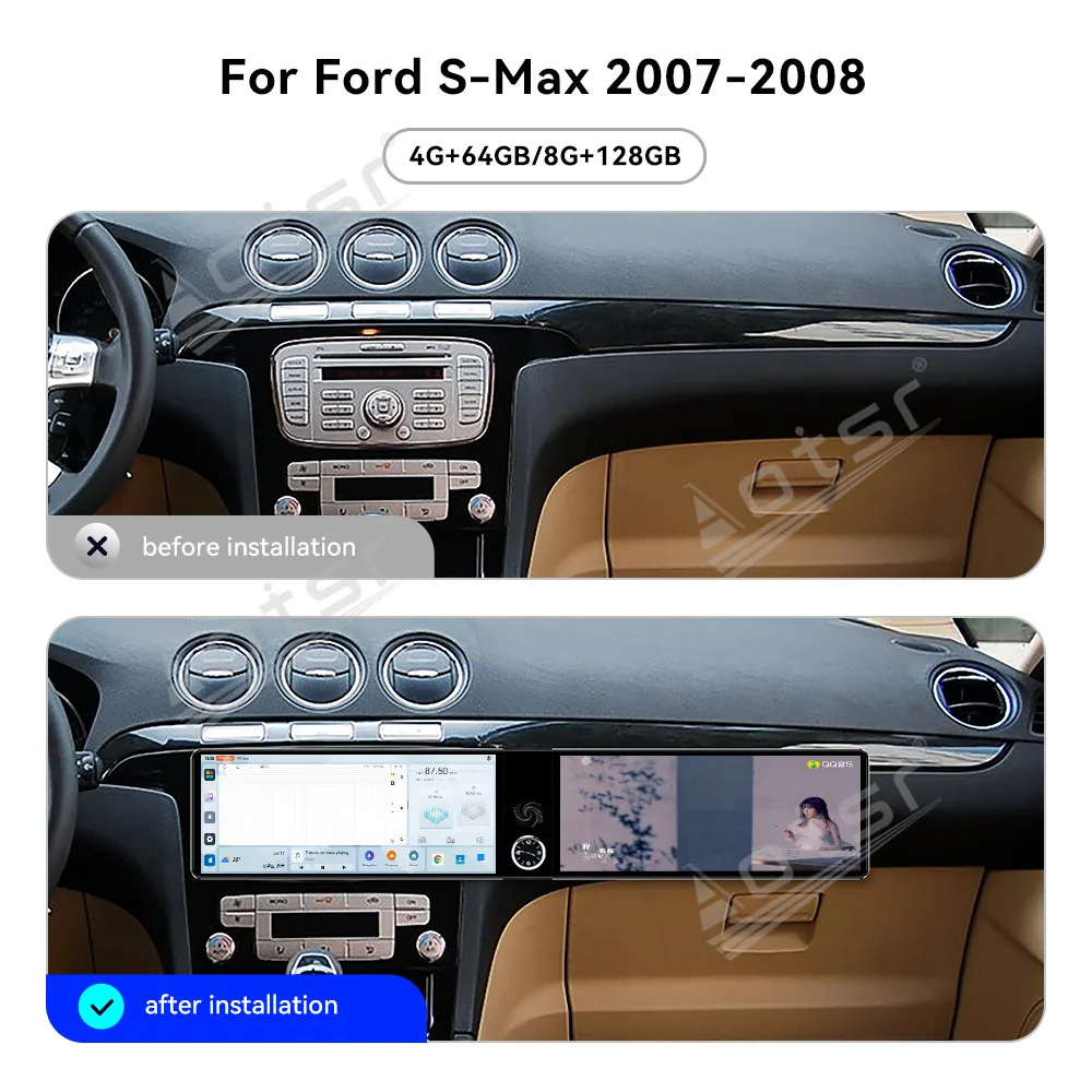 For Ford S-Max 2007-2008 Android 13 OS 12.3