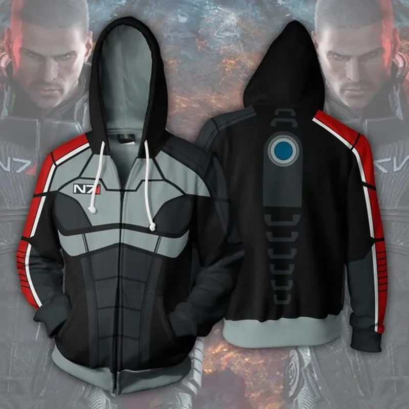 Mass Effect N7 Moletons com capuz para homens e mulheres, traje Cosplay Game, casacos com capuz, zíper, Halloween, Natal