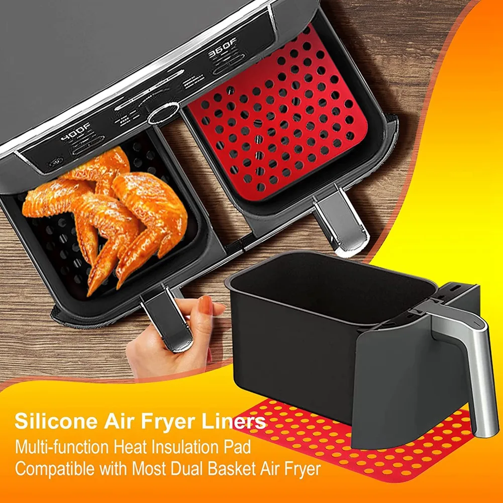 A09G-Wiederverwendbare Silikon-Luftfritteuse-Einlagen für Ninja Foodi Dual Air Fryer DZ201, antihaftbeschichtetes Luftfritteuse-Zubehör, Pergamentpapier