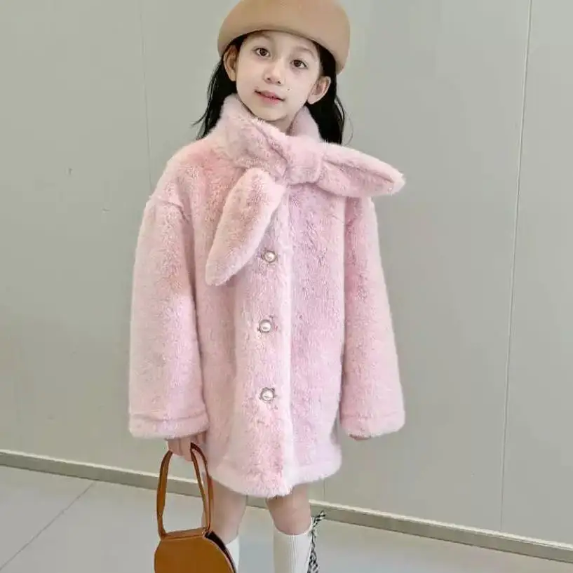 

Autumn Winter New Children's Faux Fur Jacket Imitation Mink Fur Scarf Style Warm Fur Coat A4218