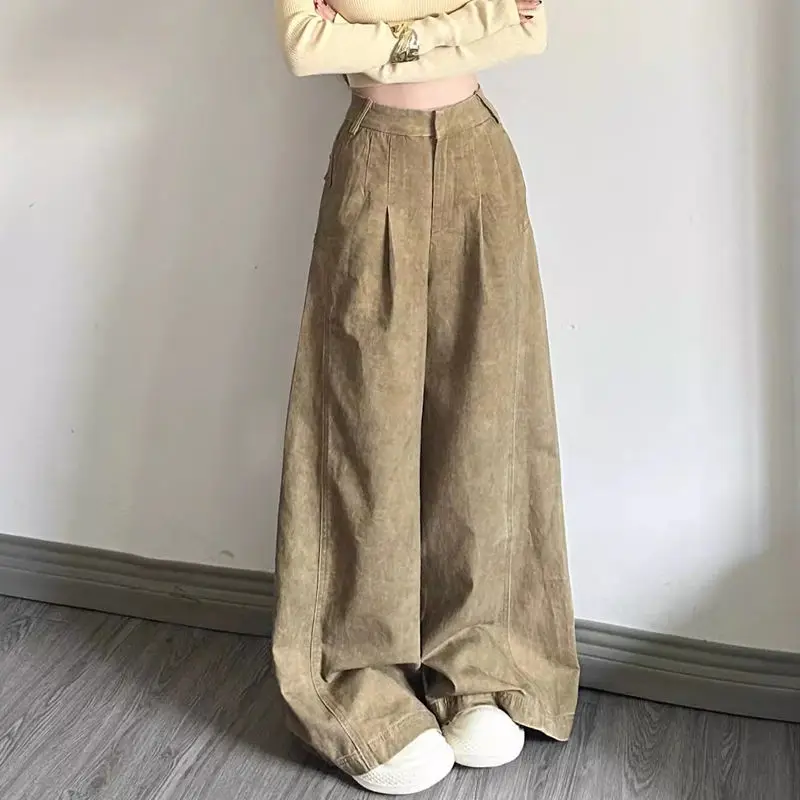 Jeans High Waist Straight Hot Girl Retro Distressed Women'S Loose Slimming Wide Leg Pants Drape Floor Mopping Trousers