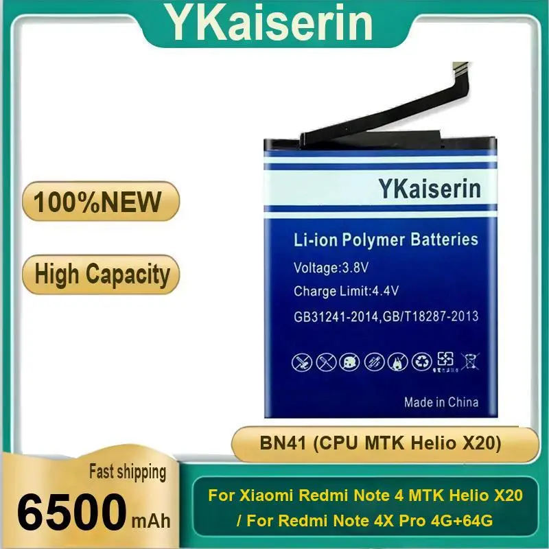 

For Xiaomi Redmi Note 4 Mtk Helio X20 4X Pro 4G+64G BN41 Cpu Mobile Phone Battery 6500Mah Reliable Replacement