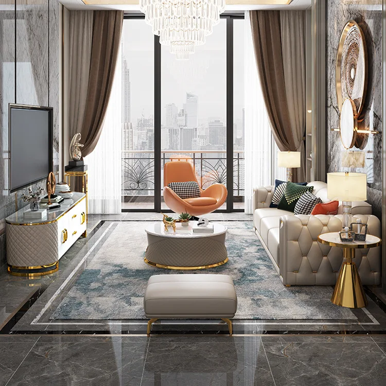 

2024 Modern Luxury High Grade Living Room Sofa Set Furniture Upholstered Full Leather Button Tufted 1+2+3 Sofas for Home