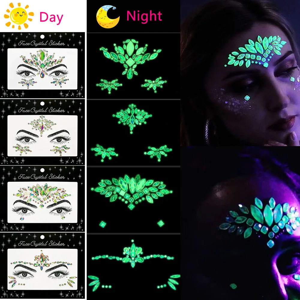 

4 шт. 3D красочные блестящие стразы наклейки для лица Хэллоуин вечерние ногти боди-арт макияж татуировка наклейка DIY Русалка лицо драгоценный слайдер