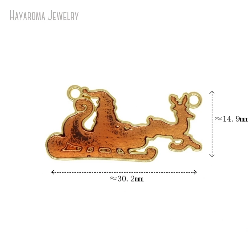 5Pcs Sleigh Christmas Jewelry Copper Enamel Metal Wholesale Gold Color Pendant PM52398