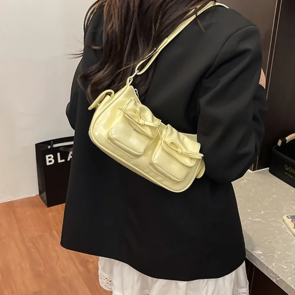 

Сумка через плечо с несколькими карманами и бантом Y2K, корейский стиль, сумка из искусственной кожи под мышками, регулируемый плечевой ремень, женская сумка на молнии