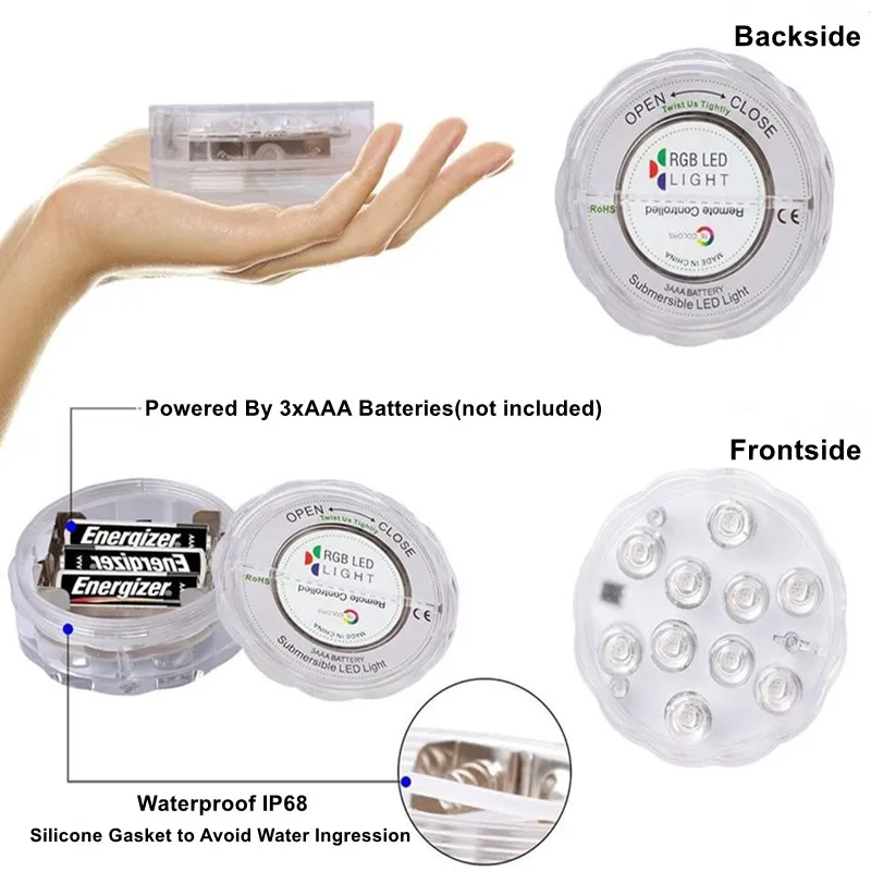 Ip68 à prova dip68 água multi-cor submersível led luz subaquática luz da noite chá vaso tigela festa de casamento decoração de natal