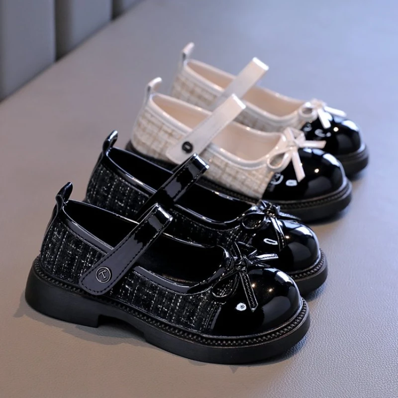 

Spring Autumn Children's Leather Shoes with Bowknot Versatile Girls Fashion Mary Jane Shoes Causal Patchwork Kids Princess Shoes