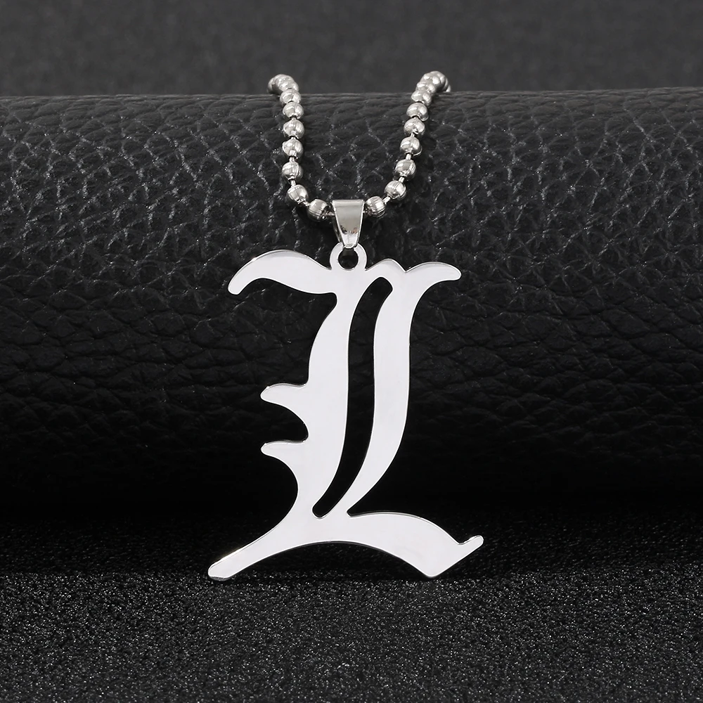 Death Note L Letter Necklace Creative Fashion Stainless Steel Beads Chain Pendant Cosplay Jewelry Gift for Anime Fans view 4