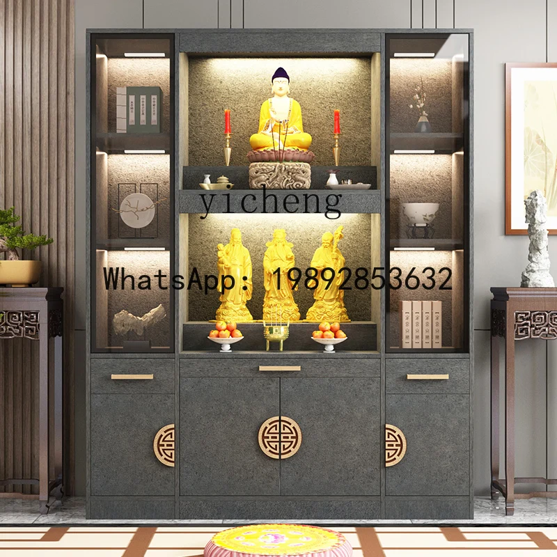 

XLL Buddhist shrine for domestic use Double-layer God of Wealth standing cabinet Guanyin Bodhisattva tablet offering table