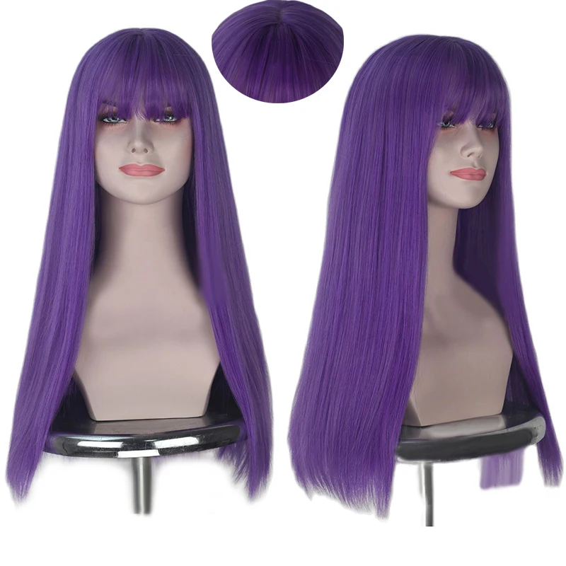 Dr. Slump Arale 65cm Long Purple Straight Hair Wig Cosplay Wig Arale Heat Resistant Halloween Party Wig + Wig Cap