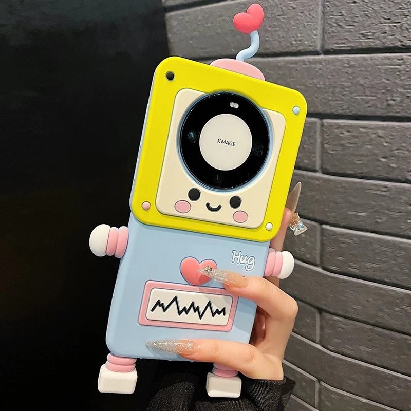 

Love heart Cartoon Robot Silicone 3D Case For Huawei P70 P40 P50 P60 Nova11 10 9 8 Honor X50 90 80 70 Mate 30 40 50 60 Pro Plus