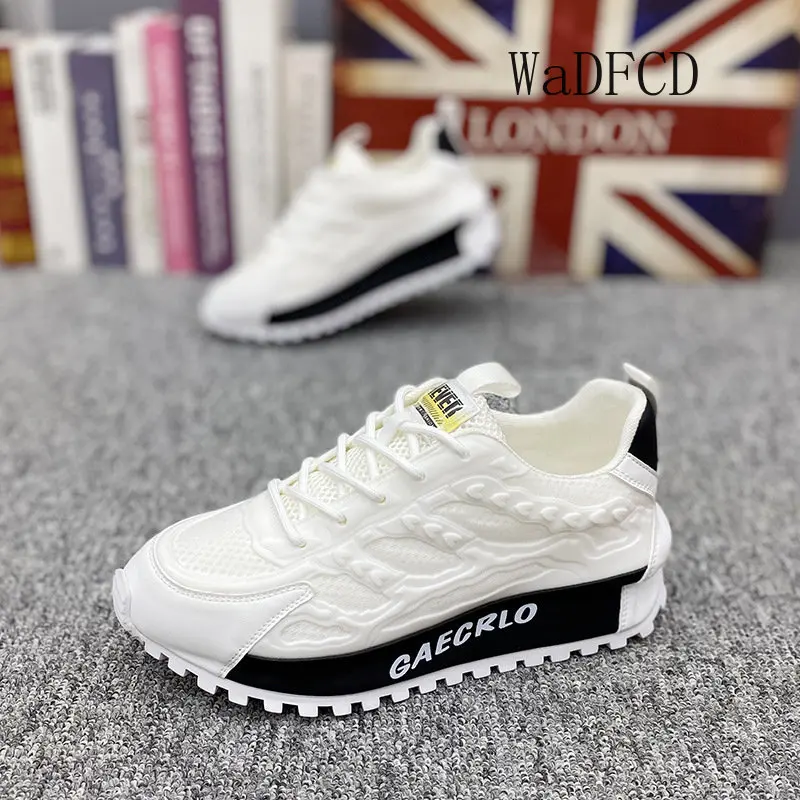 Chunky Sneakers Men Cover Bottom Board Shoes Fashion Casual Microfiber Leather Mesh Breathable Increased Internal Platform Shoes