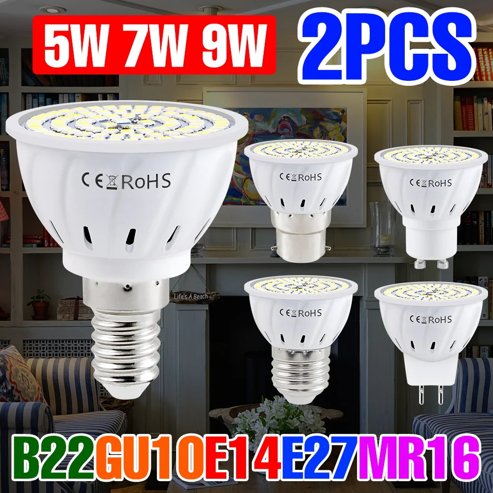 

2pcs E27 LED Bulb E14 Lamp GU10 Spotlights MR16 Chandelier Bulbs B22 Energy Saving Lighting 220V For Living Room Cold/Warm White