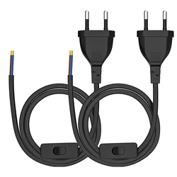 2m/3m/5m Euro C flat plug power cord 2 Pin DIY wiring lamp switch power extension cable Black, white