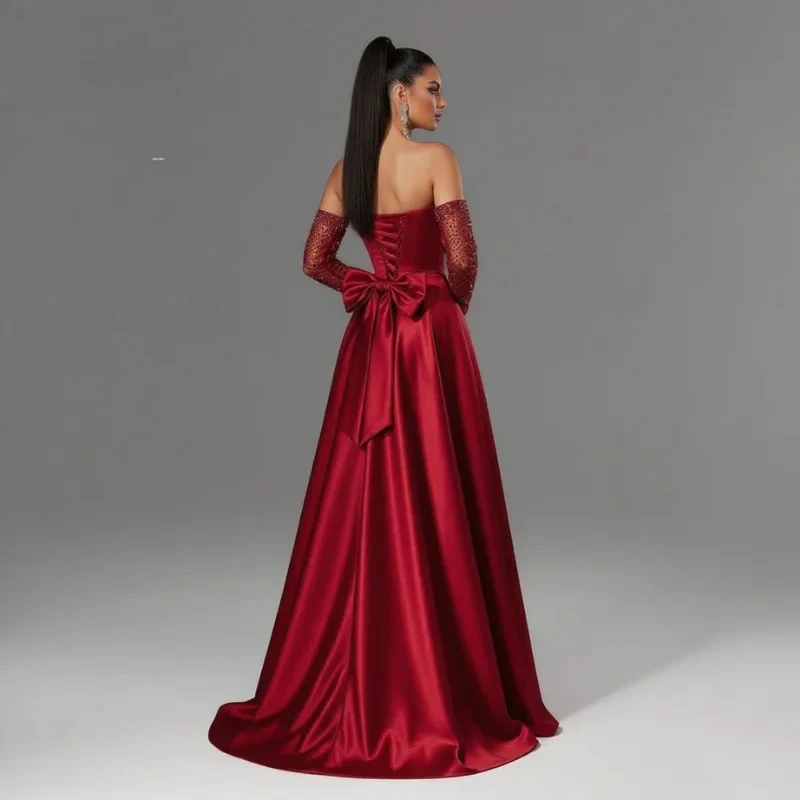 Sexy Ball Gown Red Long Cocktail Dress With Fluffy Sleeves Elegant Evening Dress Vestdos De Fiesta Customized