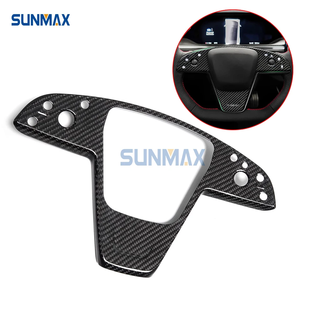 Sunmax Steering Wheel Frame Cover Dry Carbon Fiber Interior Trim Car Accessories For Tesla Model S 2021 2022 2023 2024