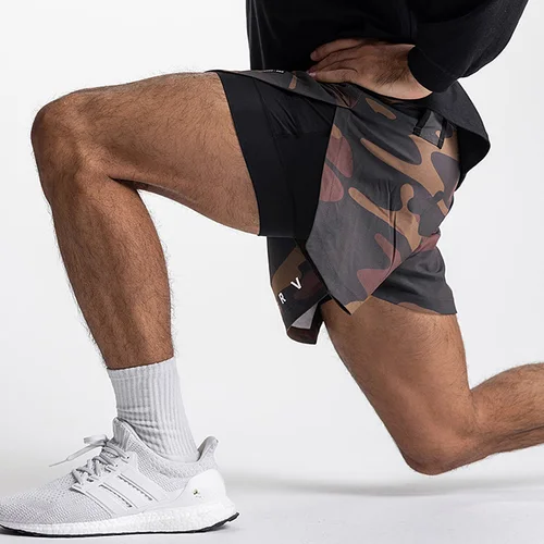 Imagen 2 del producto Ropa deportiva 2 en 1 para gimnasio para hombre, pantalones cortos deportivos para correr en la playa, pantalones cortos para correr de secado rápido para hombre, pantalones cortos de ejercicio para entrenamiento, pantalones deportivos para Fitness